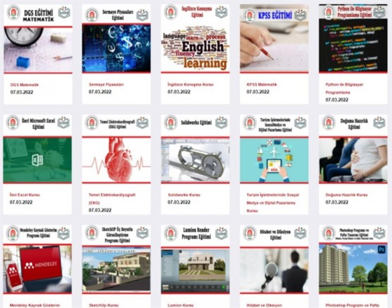 18 FARKLI ALANDA KURS DÜZENLENİYOR