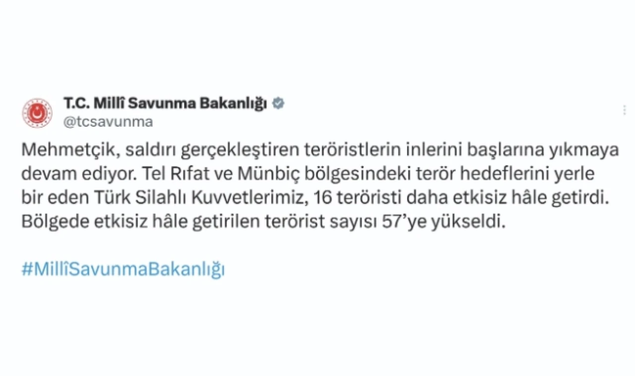 16 TERÖRİST ETKİSİZ HALE GETİRİLDİ