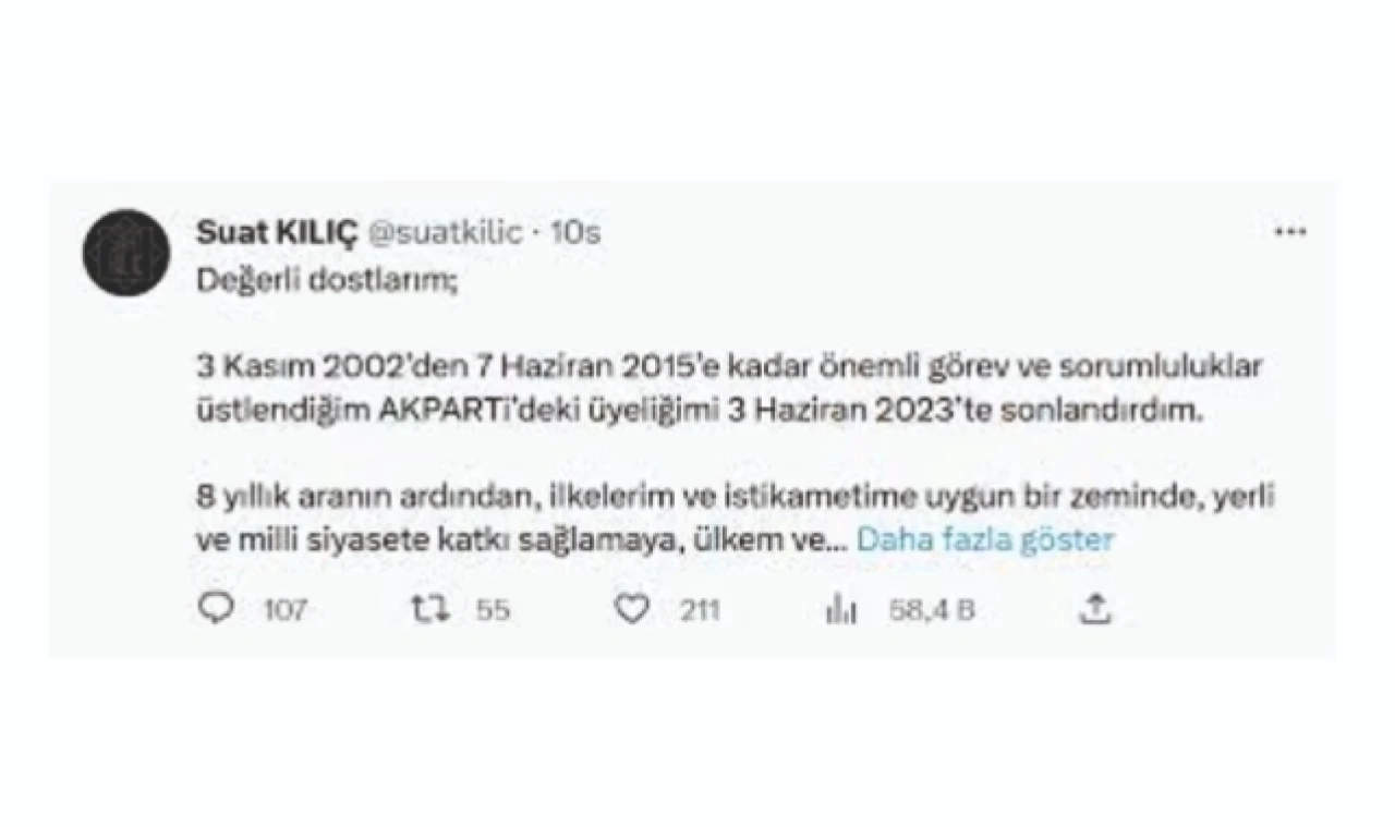 AK PARTİDEN İSTİFA  ETTİ, YENİDEN REFAH PARTİSİNE GEÇTİ