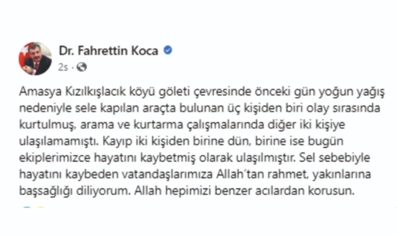 BAKAN KOCA'DAN BAŞSAĞLIĞI MESAJI