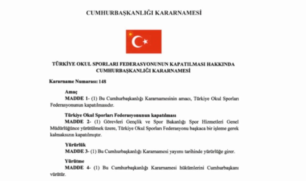 OKUL SPORLARI FEDERASYONU KAPATILMA KARARI ALINDI