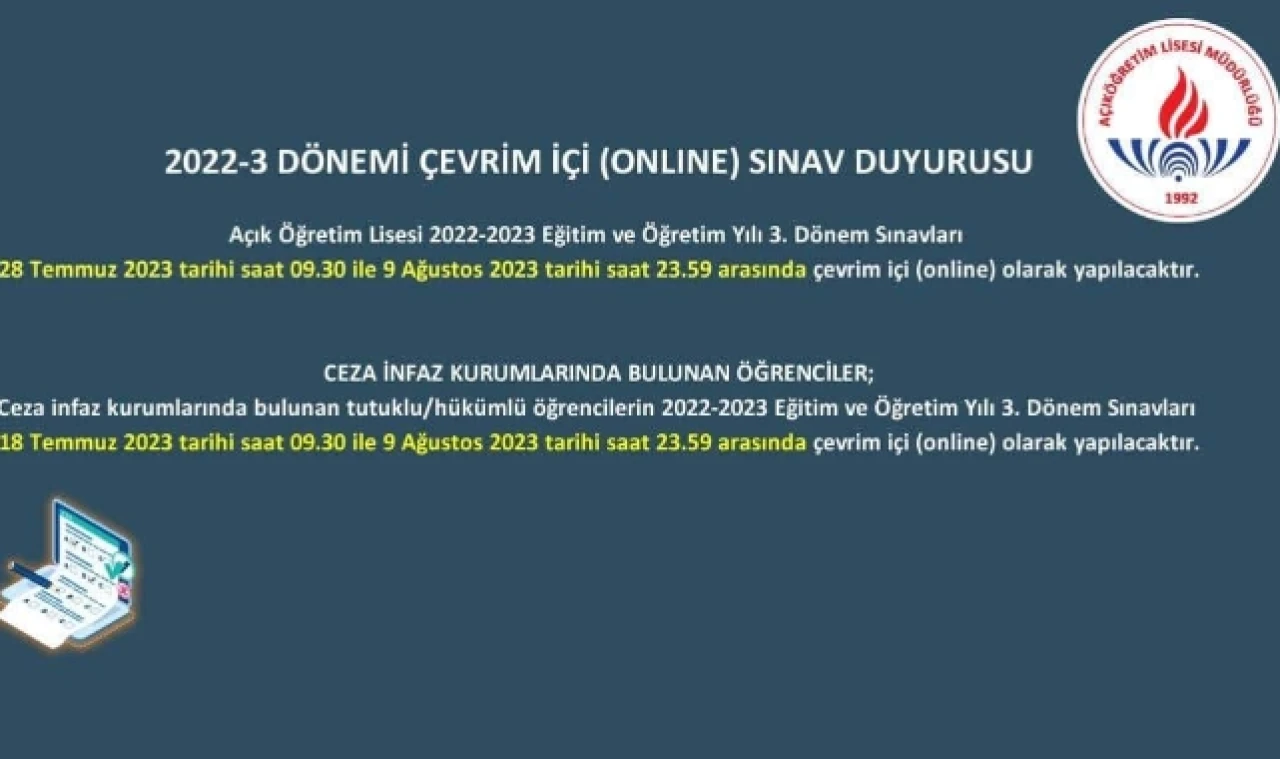 Açık Öğretim Lisesi 3. Dönem Sınavları Online Olarak Yapılacak