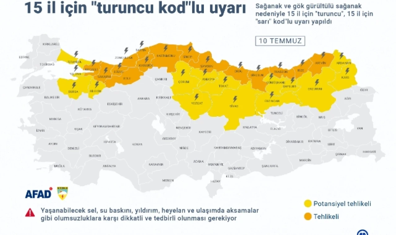 Amasya için "sarı" kodlu sağanak uyarısı