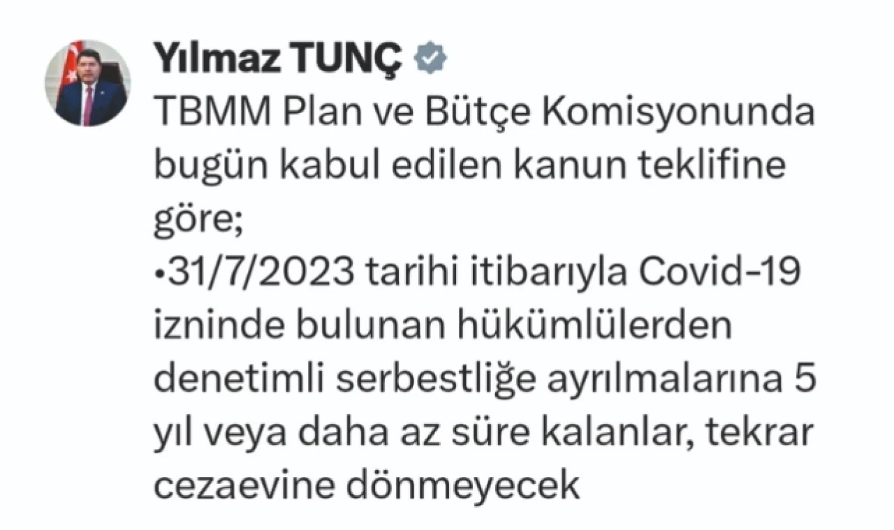 Denetimli serbestliğe ayrılmalarına 5 yıl kalanlar cezaevine dönmeyecek