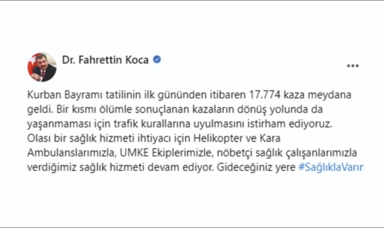 Tatilin ilk gününden itibaren Ülke genelinde 17 bin 774 trafik kazası meydana geldi