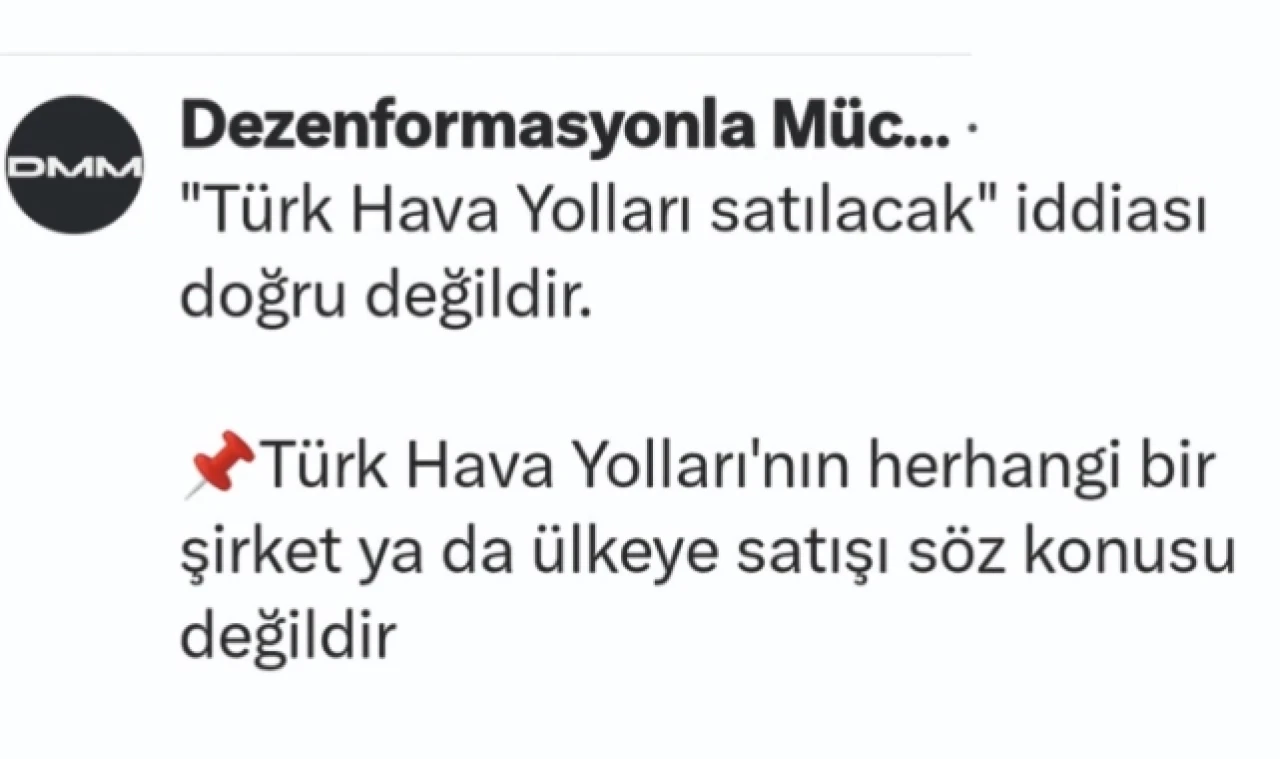 "THY'nin satışı söz konusu değildir"