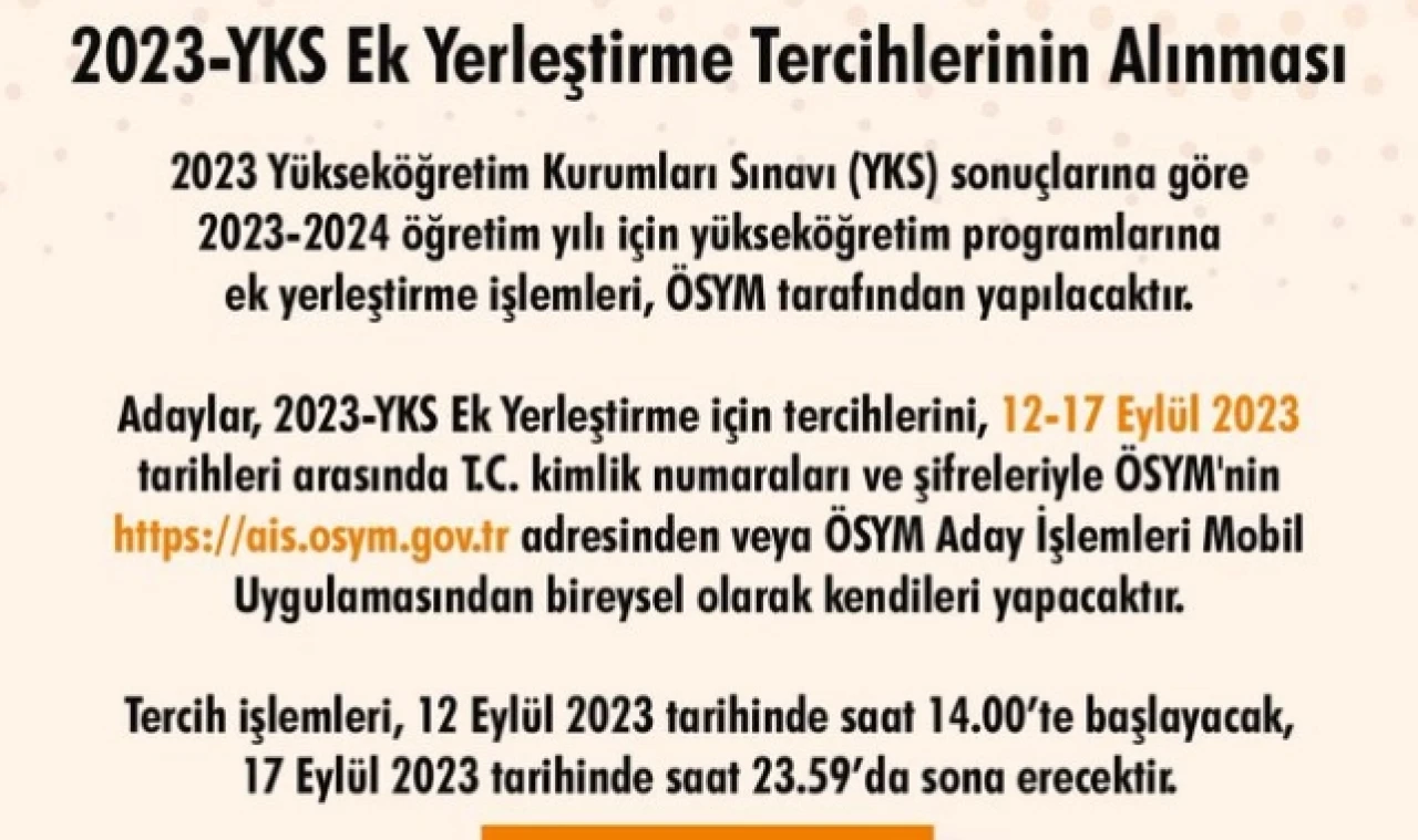 2023-YKS Ek yerleştirme işlemleri başladı