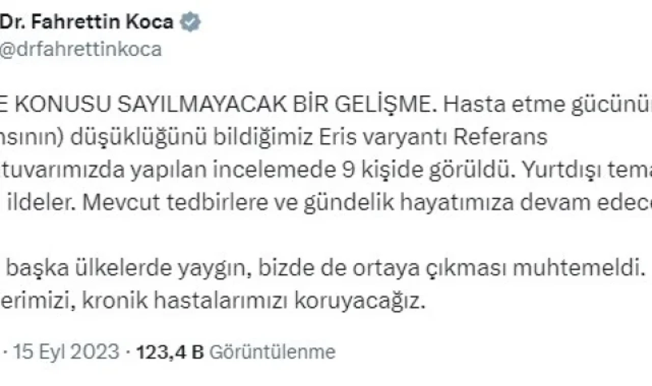 Covid-19'un yeni varyantı 'Eris' 9 kişide tespit edildi