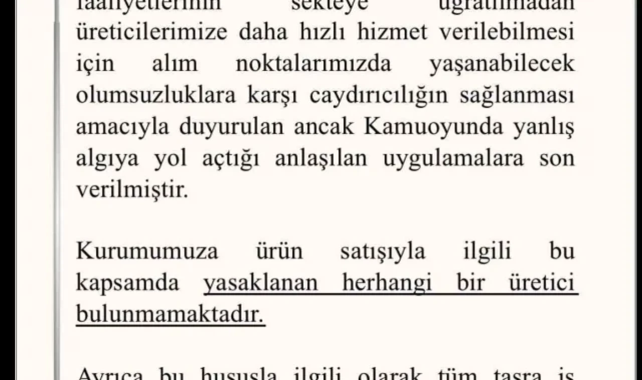 TMO, 'yasaklı üretici' uygulamasına son verdi