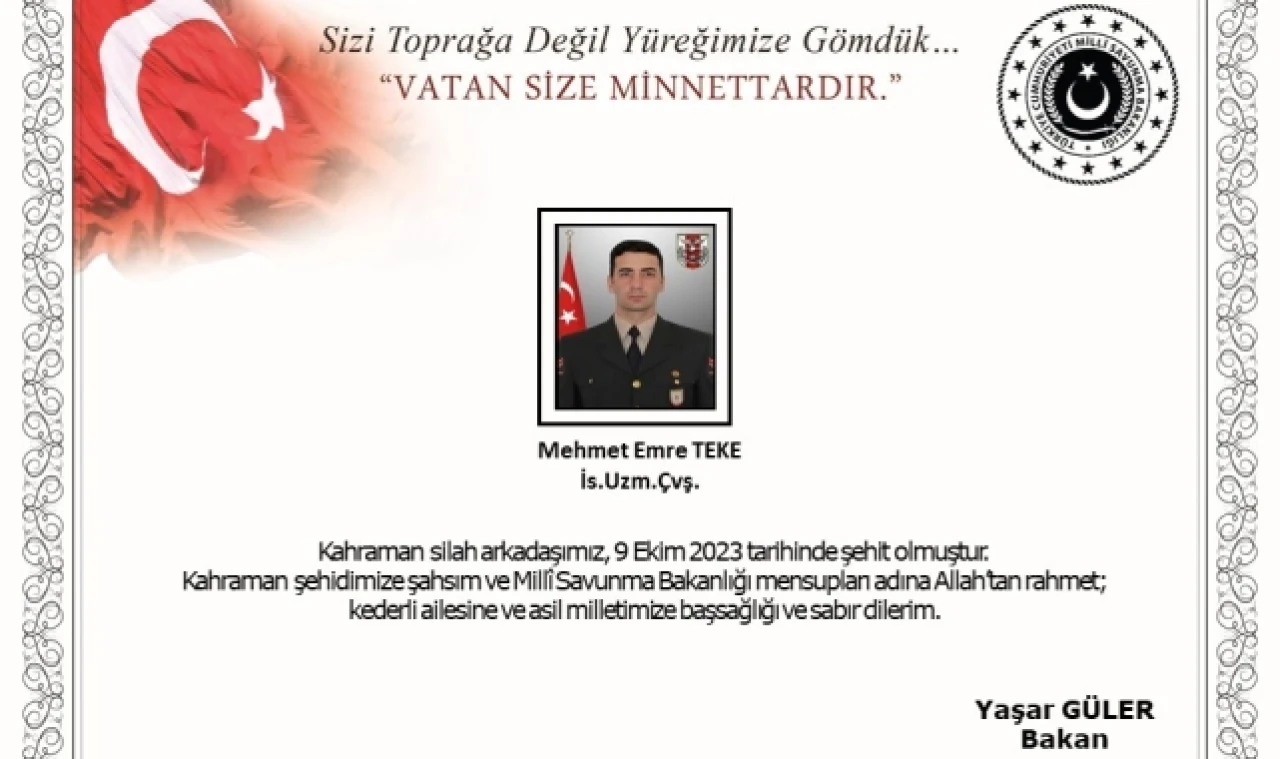 Pençe-Kilit bölgesinde bir asker şehit