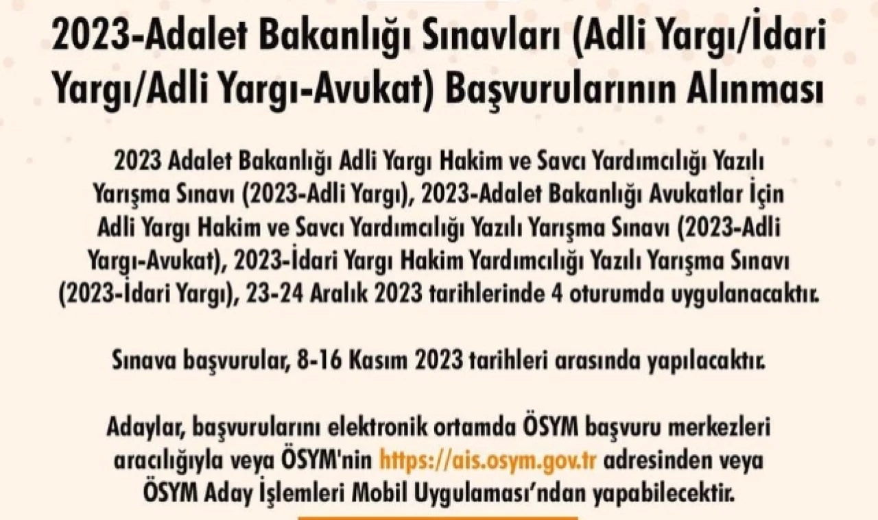 Adalet Bakanlığı Sınavları Başvurusu Başladı