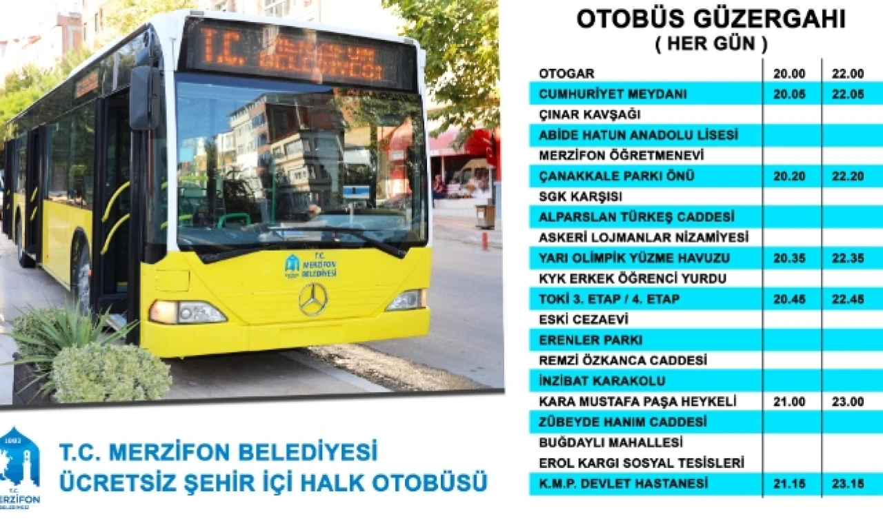 MERZİFON BELEDİYESİ ÜCRETSİZ ŞEHİR İÇİ HALK OTOBÜSÜ MESAİSİNE BAŞLIYOR