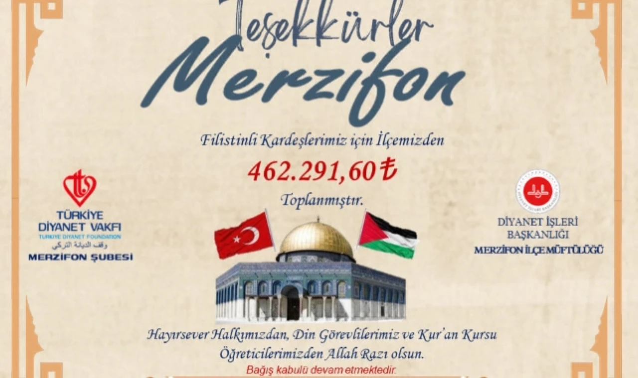 Merzifon’da Filistin için 462 bin 291 lira toplandı