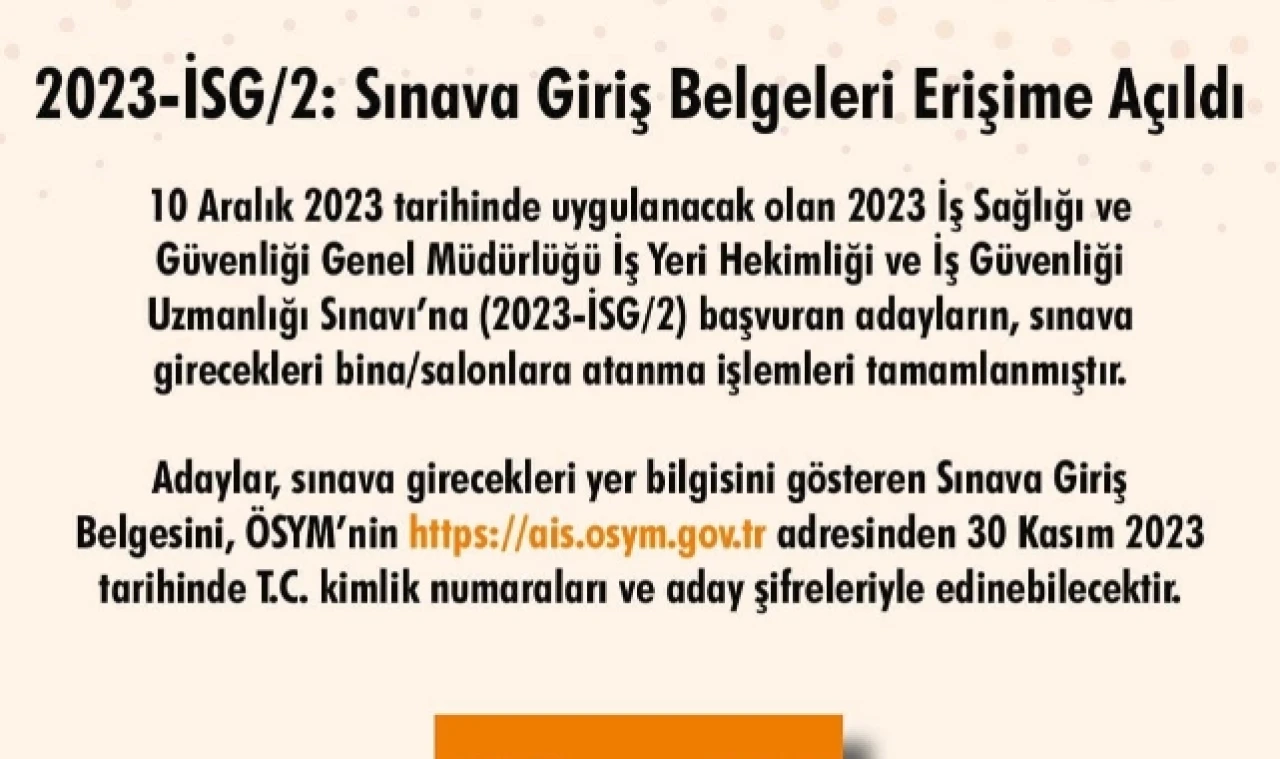  Sınava Giriş Belgeleri Erişime Açıldı