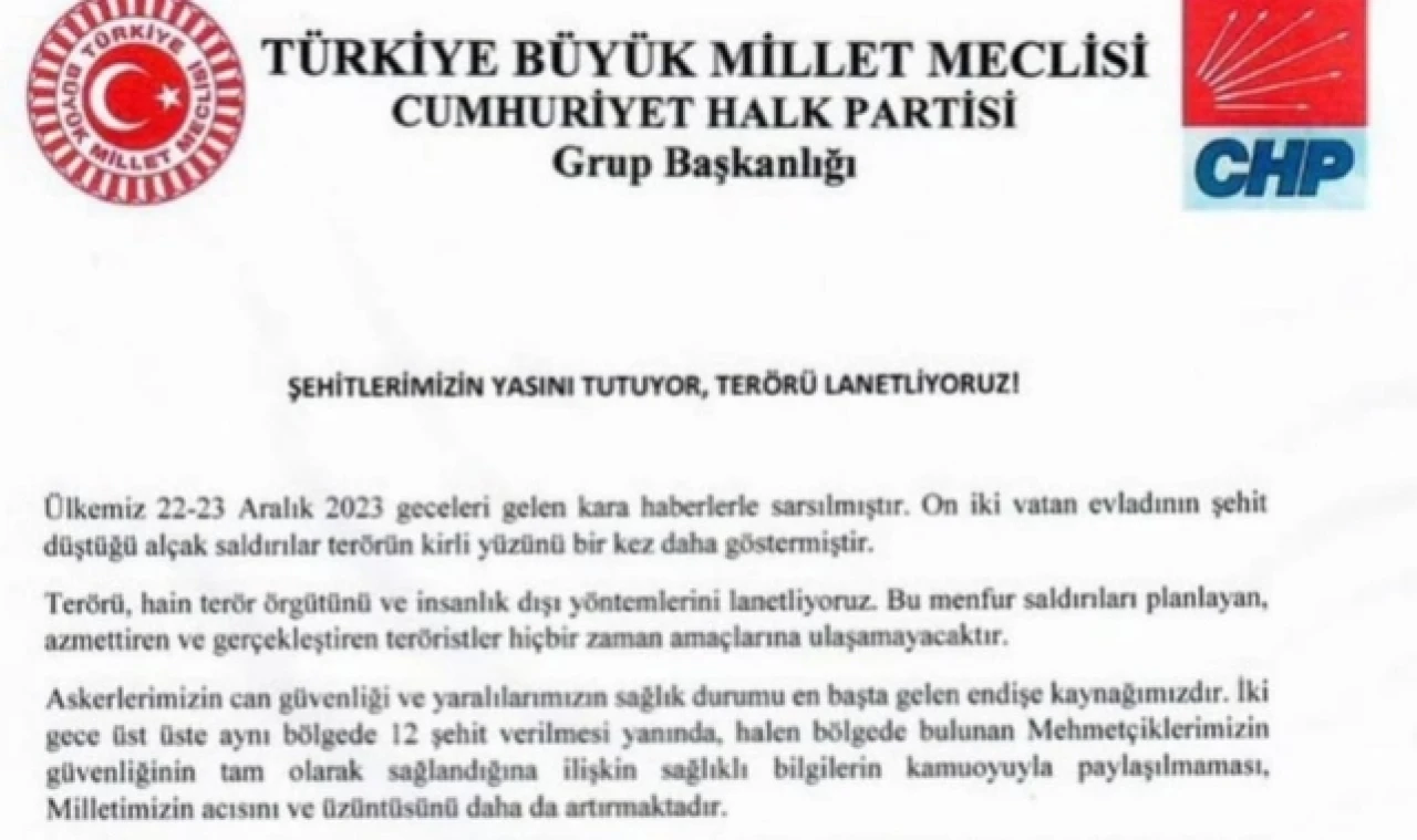 CHP; “Ulusal Yas ilan edilmesi bütün toplumun ortak talebidir.”