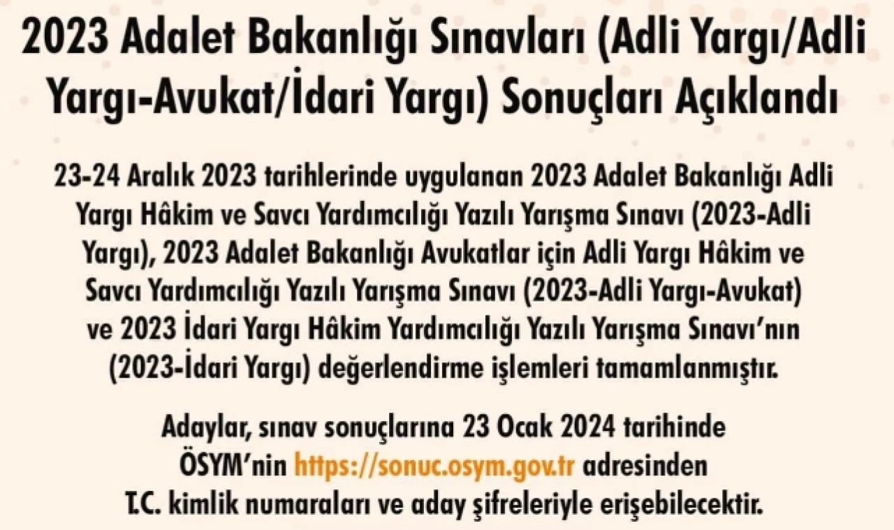 2023 Adalet Bakanlığı Sınav Sonuçları Açıklandı