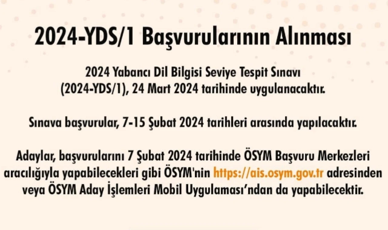 YDS/1 başvuru kılavuzu yayımlandı
