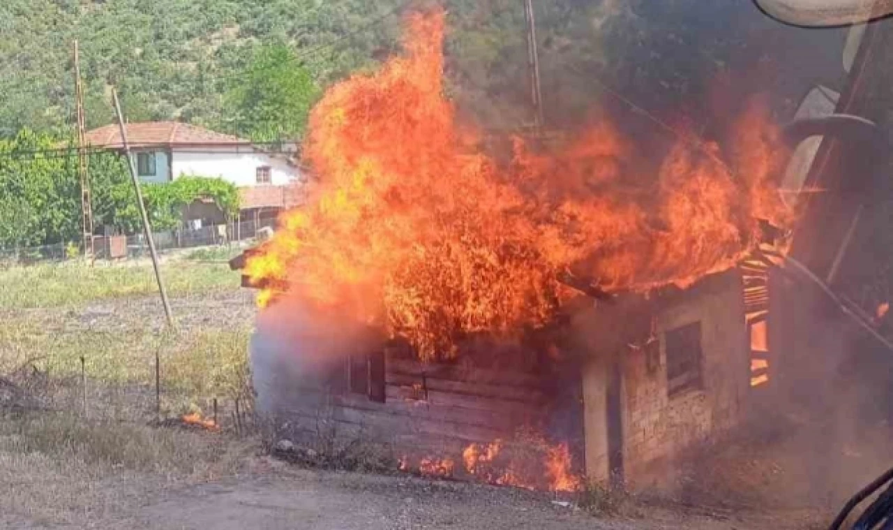 Yanan otlardan sıçrayan kıvılcımlar odunluğu küle çevirdi
