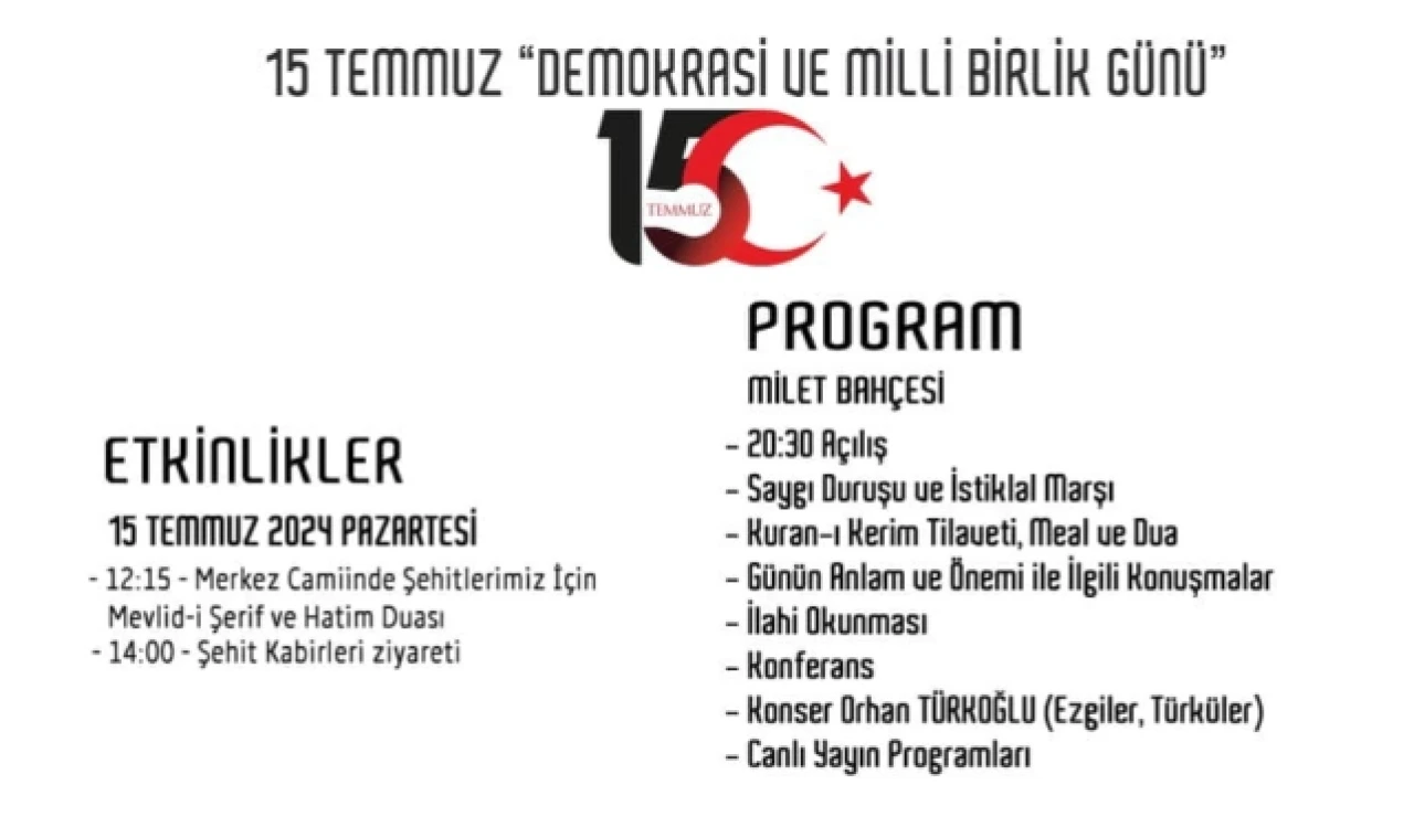 Taşova'da 15 Temmuz Programı