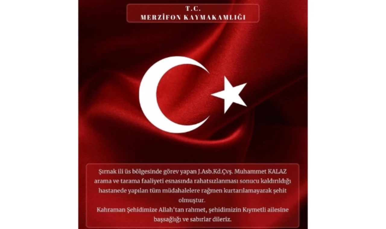Karaaslan’dan, Şehit Muhammet Kalaz için başsağlığı mesajı!