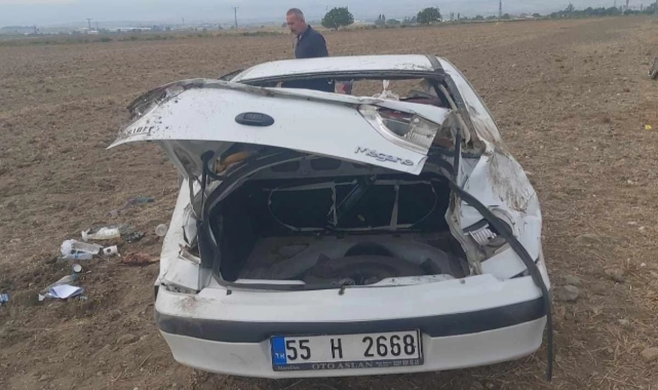 Merzifon'da otomobil takla attı:1 yaralı