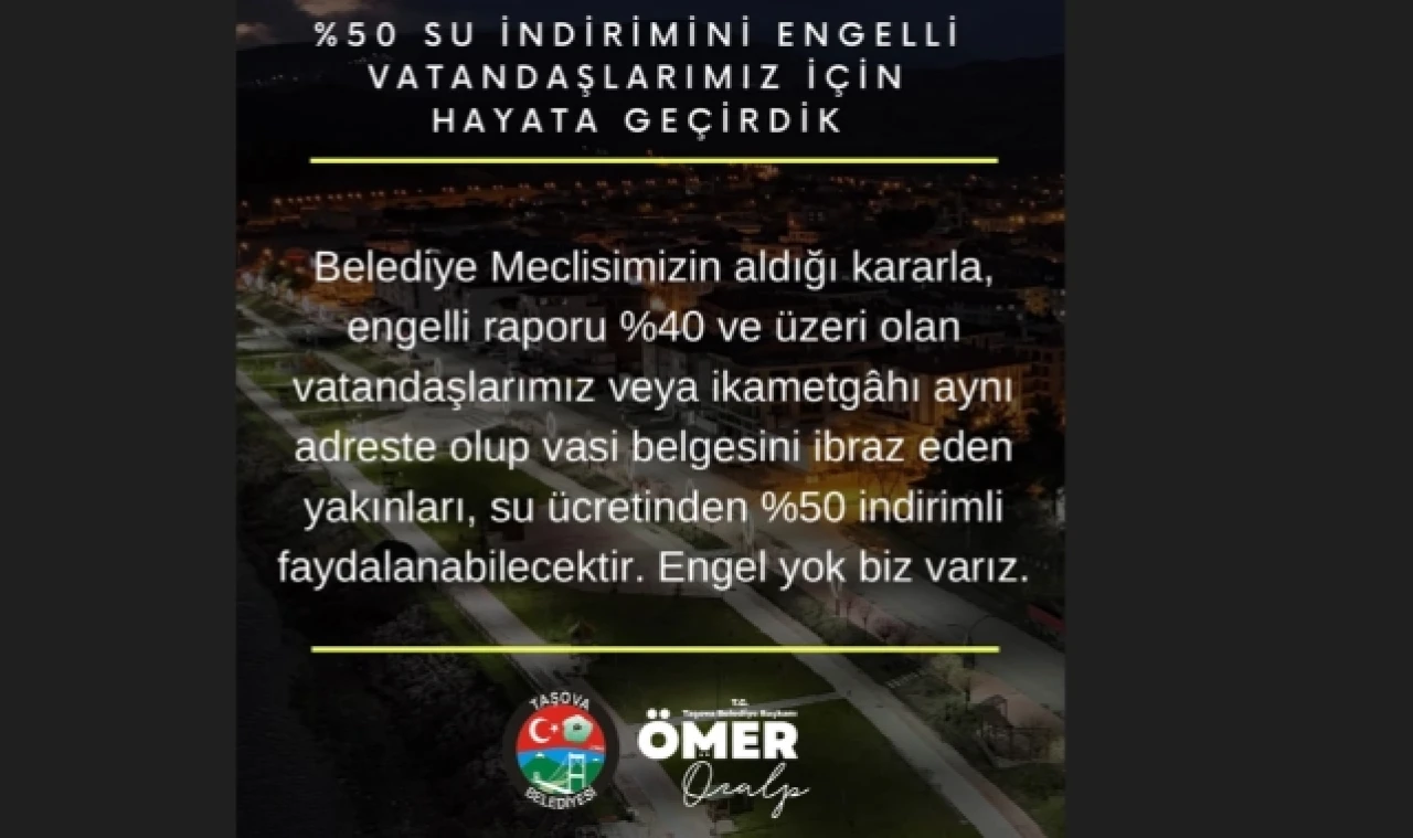 Engelli vatandaşlara su ücretinde %50 indirim!