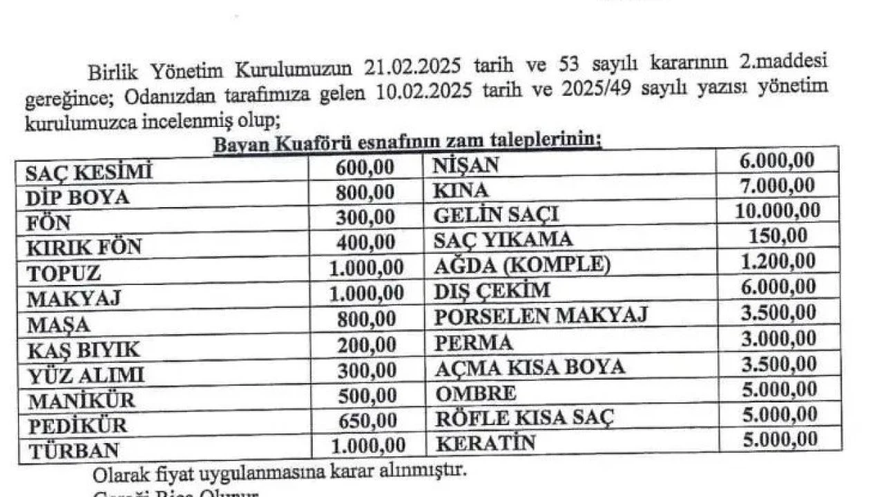 Bayan kuaförlerinde fiyatlara zam