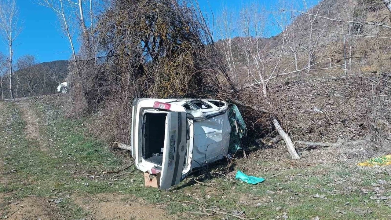 Hafif ticari araç şarampole uçtu: 2 yaralı