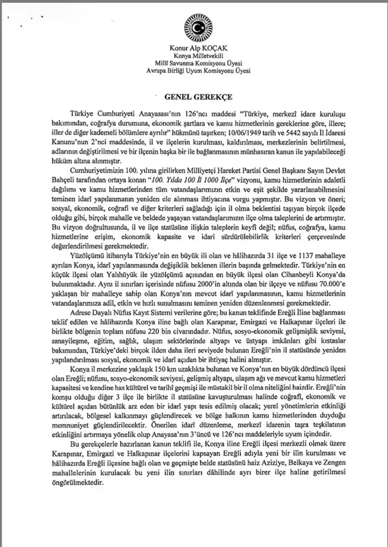 Türkiye’nin 82. İli İçin TBMM’ye Teklif 3