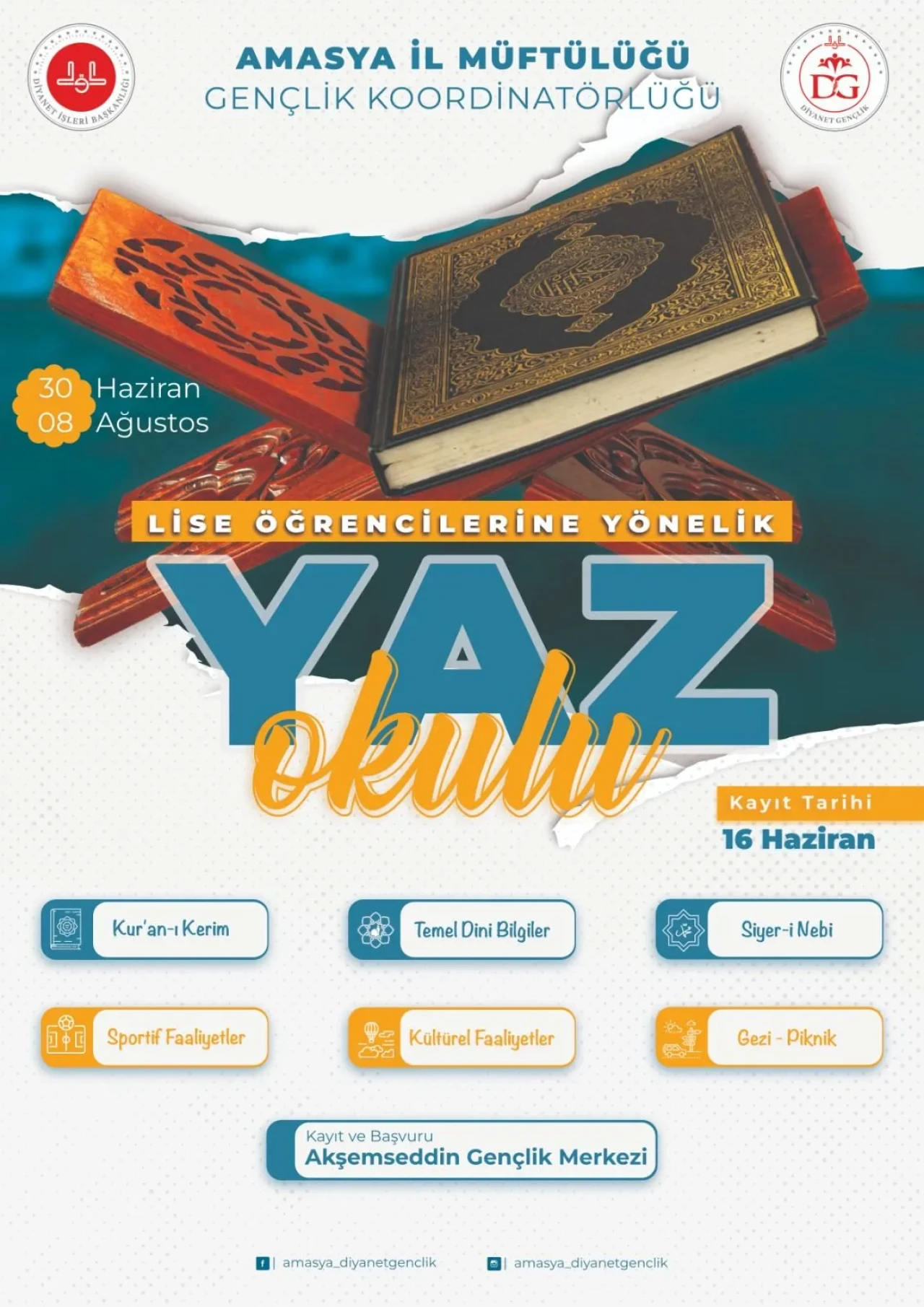 Amasya İl Müftülüğü’nden Lise Öğrencilerine Yaz Okulu Daveti