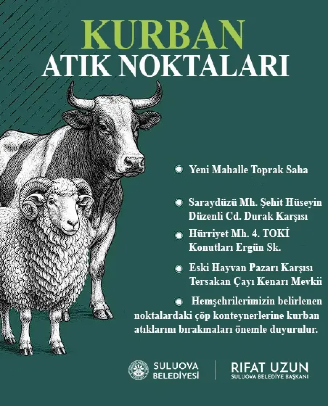 Suluova Belediyesi’nden Kurban Atıkları İçin Uyarı: Belirlenen Noktalara Dikkat!