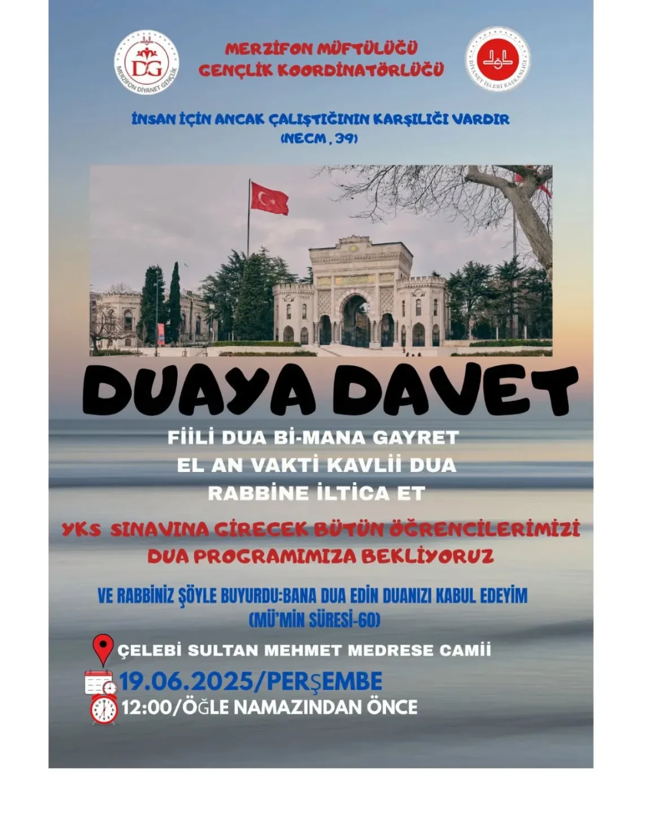 Merzifon Müftülüğü’nden YKS Öğrencileri İçin Dua Programı