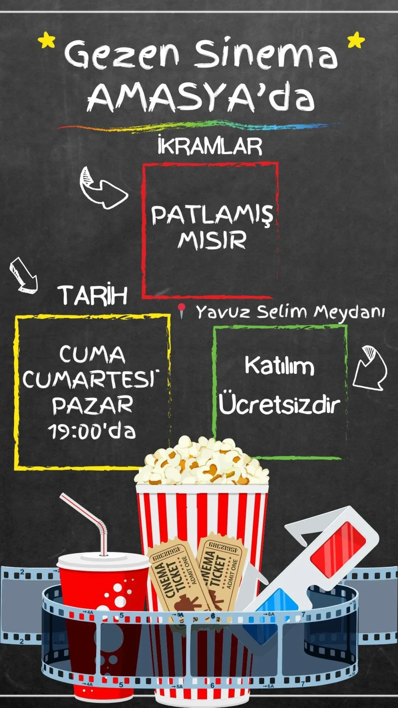 Gezen Sinema Amasya’da Perde Açıyor: Ücretsiz Etkinlikte Patlamış Mısır Keyfi!