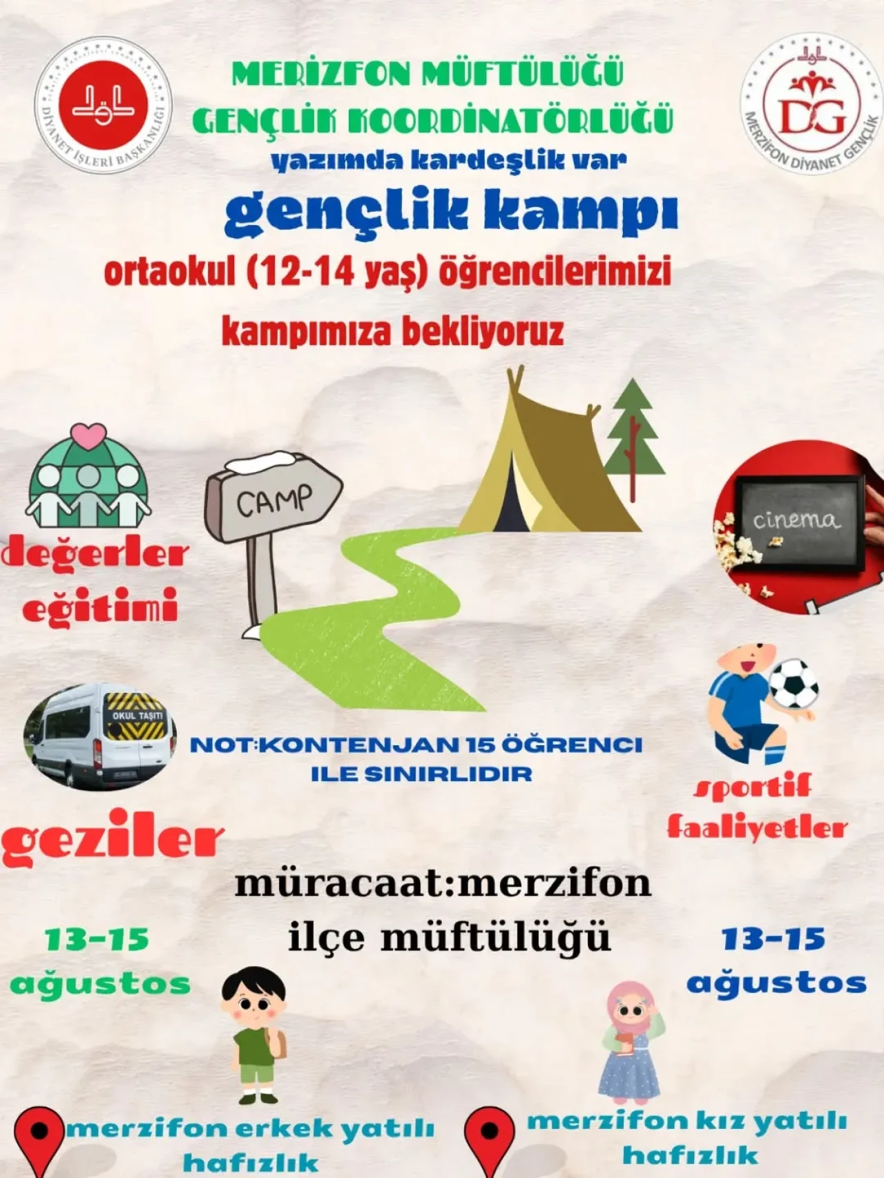 Merzifon Müftülüğü’nden Ortaokullu Gençlere Yaz Kampı: “Yazımda Kardeşlik Var”