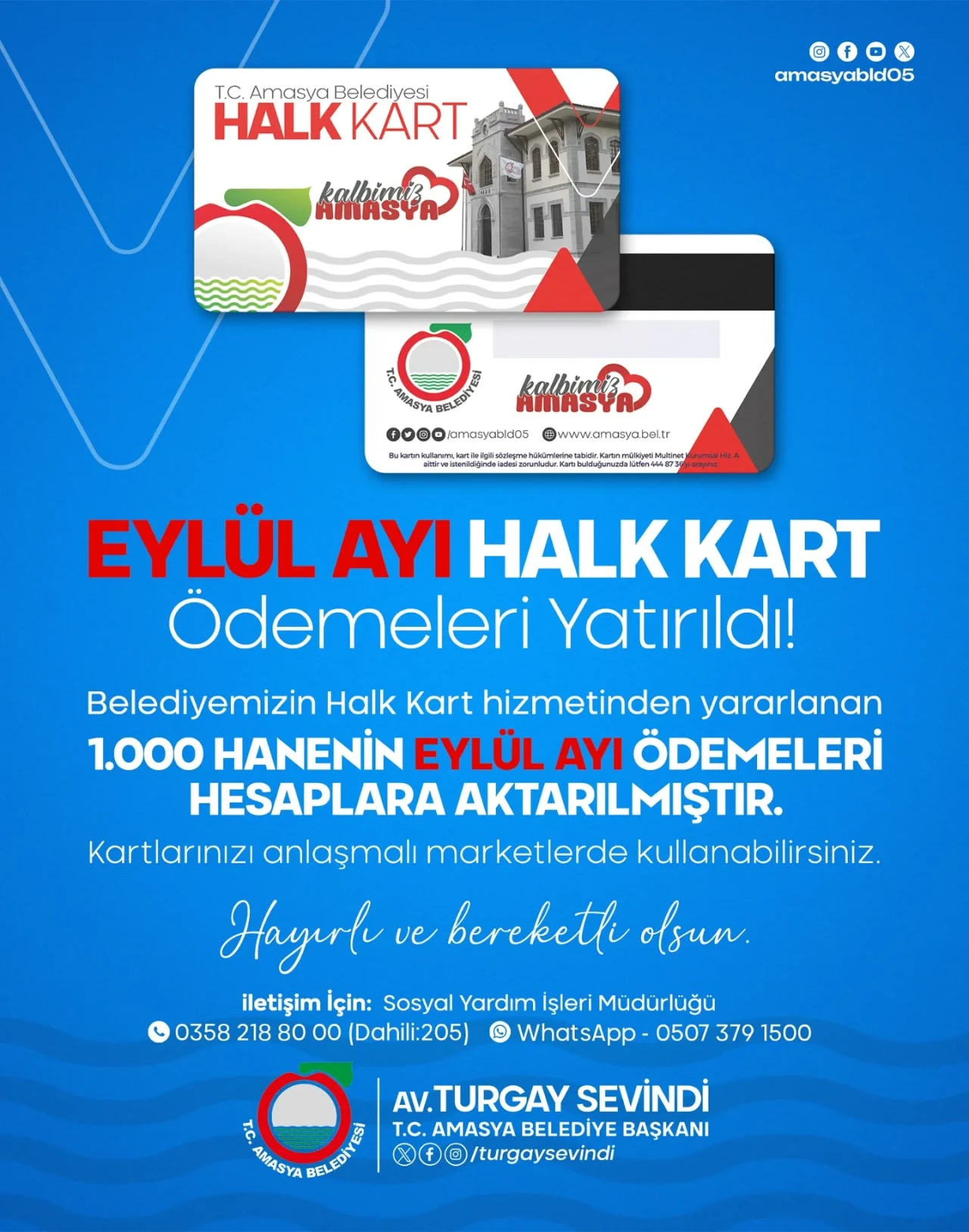Amasya Belediyesi’nden 1.000 Haneye Eylül Desteği