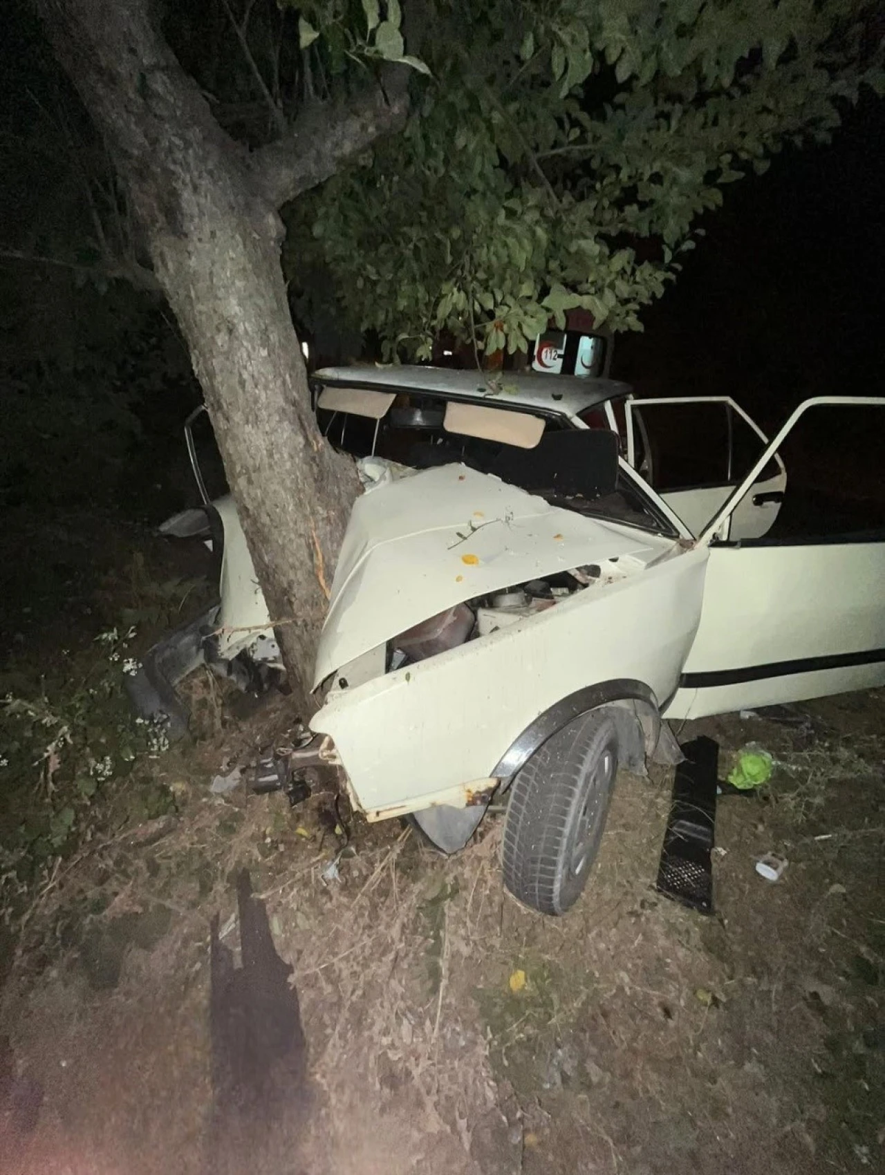 Virajı alamayan otomobil ağaca çarptı: 2 yaralı