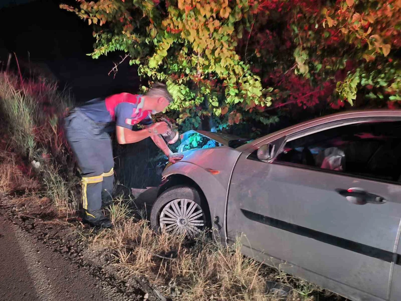 Kontrolden çıkan otomobil ağaca çarptı: 2 yaralı