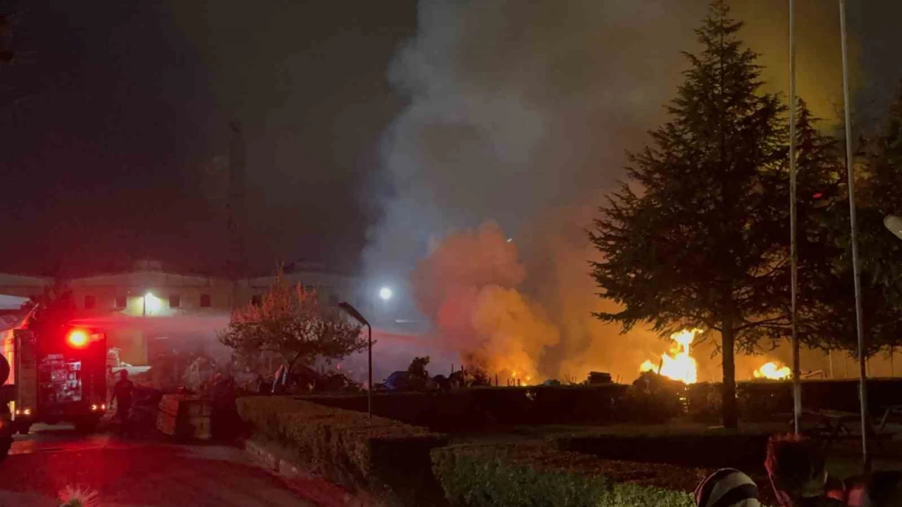 Ahşap fabrikasının bahçesinde yangın