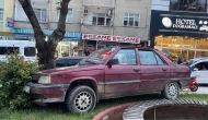 Park halindeyken haraket eden otomobil ağaraca çarparak durabildi