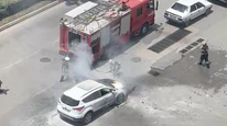 Çorum’da cipte çıkan yangını vatandaşlar ve polis söndürdü
