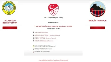 Talasgücü Belediyespor-Mardin 1969 Spor maçını Yakup Bakır yönetecek