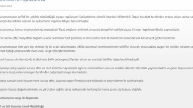Et ve Süt Kurumu'ndan, CHP Milletvekili Karabat'a cevap