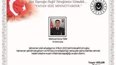 Pençe-Kilit bölgesinde bir asker şehit