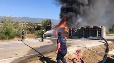 Süt taşıyan tır devrildi, sürücü yanarak hayatını kaybetti