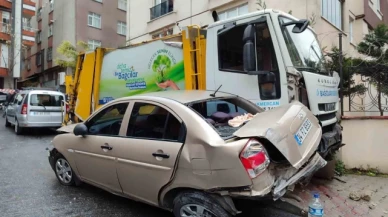 Freni boşalan çöp kamyonu 7 araca çarptı, şoför araçtan atladı