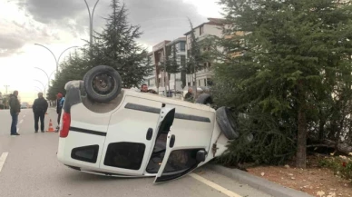 Kontrolden çıkan hafif ticari araç, refüjdeki ağacı kırarak devrildi: 1 yaralı