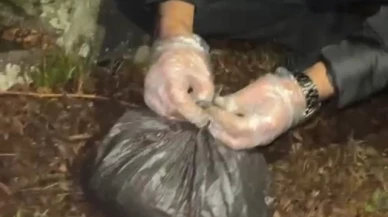 Polis ormanlık alanda toprağa gömülü uyuşturucuyu elleriyle kazarak çıkardı