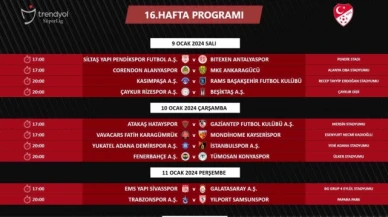 Süper Lig'de 16, 19 ve 20. haftanın programı belli oldu