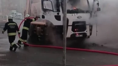 Çöp kamyonu cayır cayır yandı