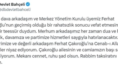 MHP lideri Bahçeli, MYK üyesi Ferhat Çakıroğlu için taziye mesajı yayımladı
